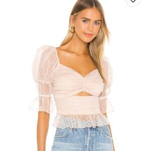 LPA Beige Polka Dot Mesh Blouse REVOLVE